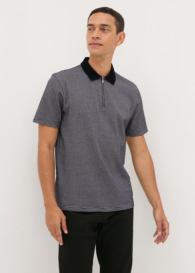 Black Jacquard 1/4 Zip Polo Shirt