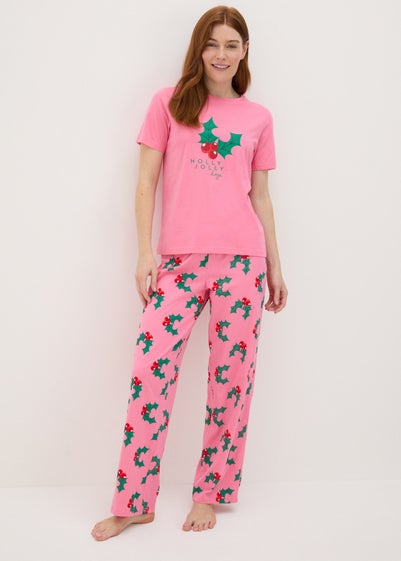 Pink Christmas Holly Jolly Pyjama Set