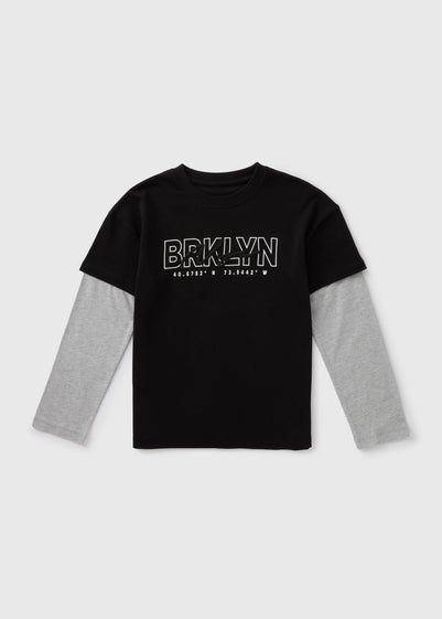 Boys Black Brooklyn Long Sleeve Top (7-15yrs)