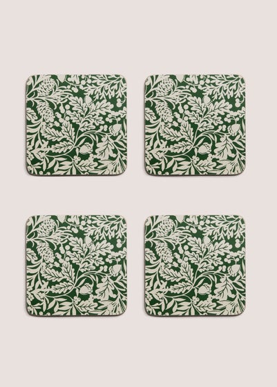 4 Pack Winter Poem Green Floral Cork Coasters