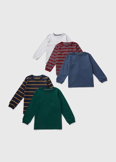 5 Pack Blue Boys Long Sleeved T-Shirts (1-7yrs)