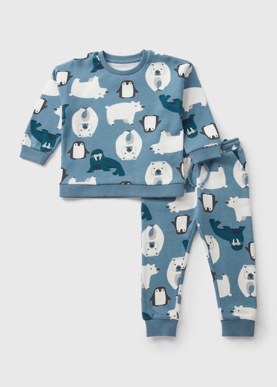 Boys Blue Polar Bear Sweatshirt & Jogging Bottom Set (1-7yrs)