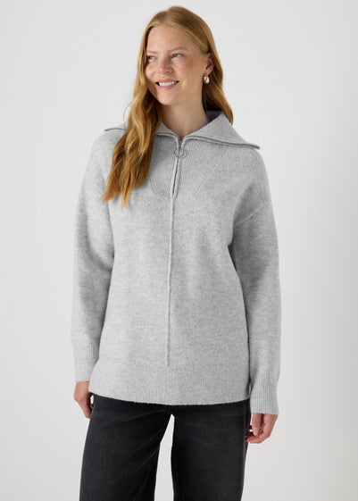 Papaya Petite Grey Knitted Half Zip Jumper