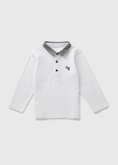 Boys White Checked Collar Polo Shirt (1-7yrs)