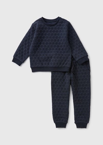 Boys Navy Quilted Sweatshirt & Joggers Set (1-7yrs)