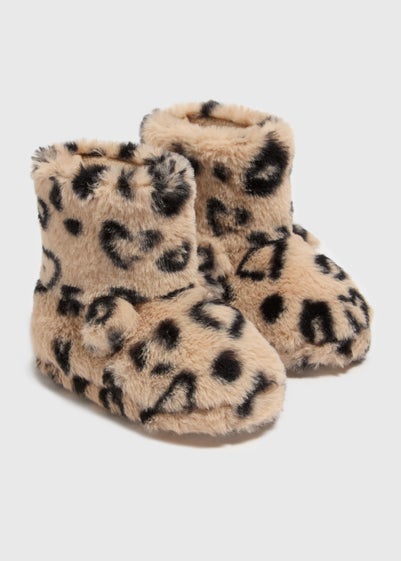 Girls Tan Leopard Print Slipper Boots (Younger 4-12)