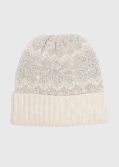 Cream Fairisle Beanie Hat