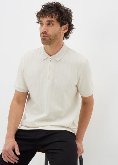 Ecru Ladder Ribbed 1/4 Zip Polo Shirt