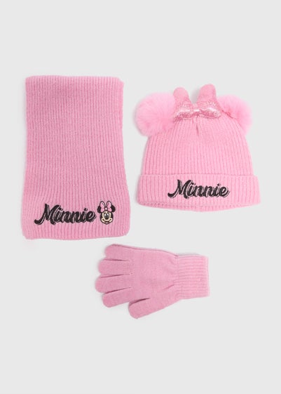 Disney 3 Piece Girls Pink Hat, Scarf & Gloves Set (3-10yrs)