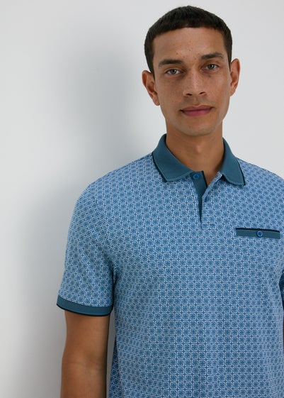 Teal Patterned Polo Shirt