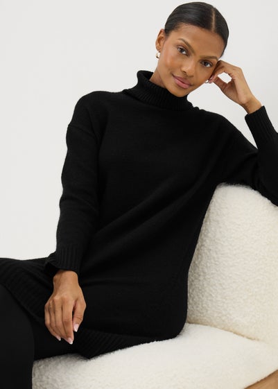 Black Roll Neck Knitted Dress