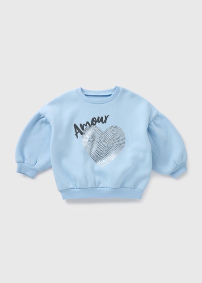 Girls Blue Amour Heart Sweatshirt (1-7yrs)