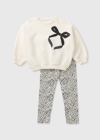 Girls Cream Bow Sweatshirt & Legging Set (1-7yrs)