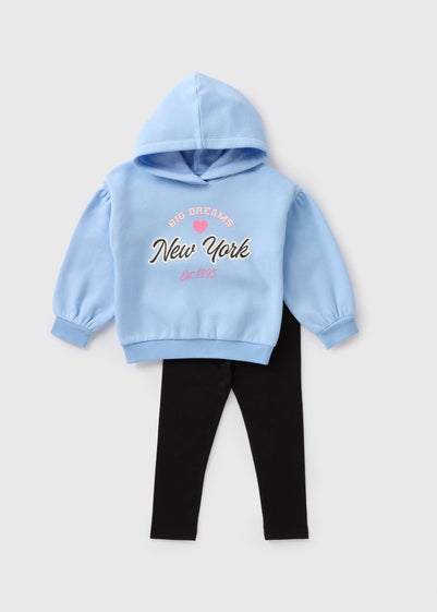 Girls Blue New York Hoodie & Legging Set (1-7yrs)