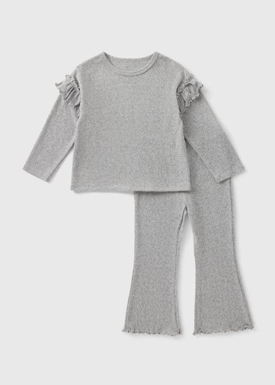 Girls Grey Frill Top & Flared Leggings Set (1-7yrs)