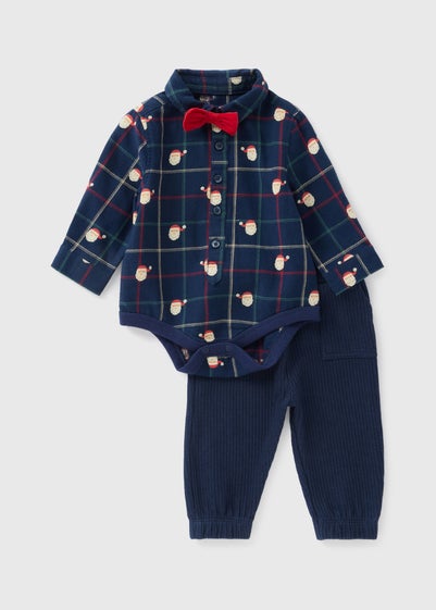 Baby Navy Christmas Check Bodysuit & Trousers Set (Newborn-23mths)