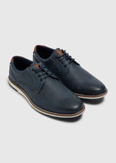 Navy Wedge Sole Wide Fit Derby Shoes