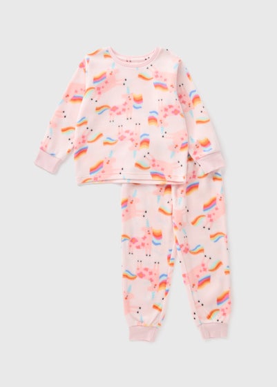 Girls Pink Unicorn Fleece Pyjama Set (1-7yrs)