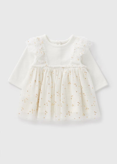 Girls Cream Star Mesh Dress (Newborn-23mths)