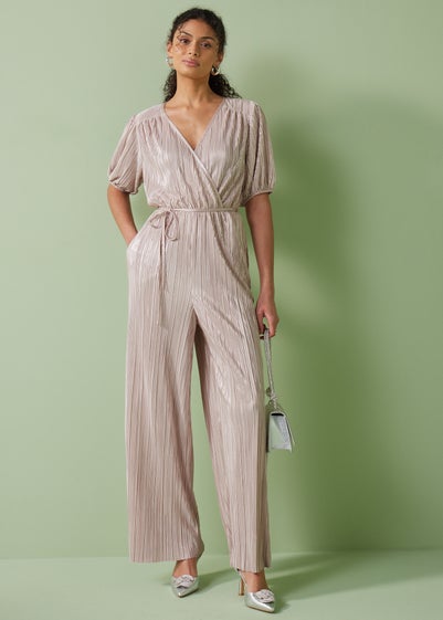 Pink Metallic Plisse Jumpsuit