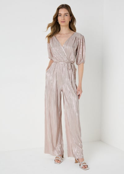 Pink Metallic Plisse Jumpsuit