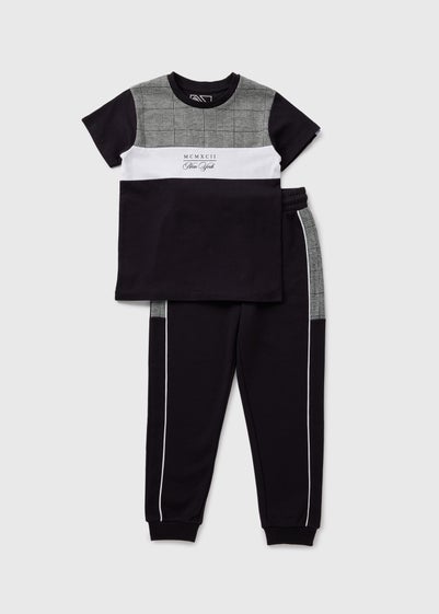 Boys Black Jacquard T-Shirt & Jogging Bottoms Set (7-15yrs)