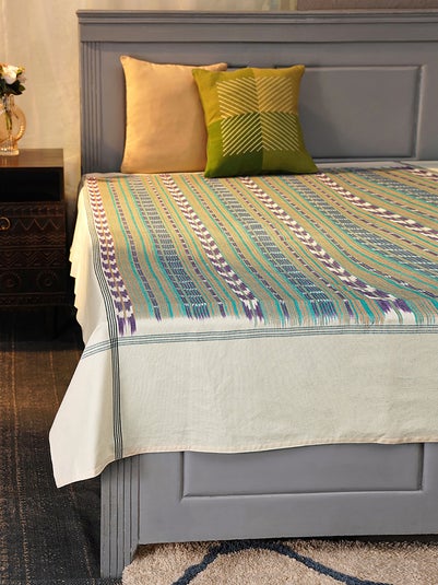 Home Multicoloured Pure Cotton Wrap Ikat Single Bed Cover