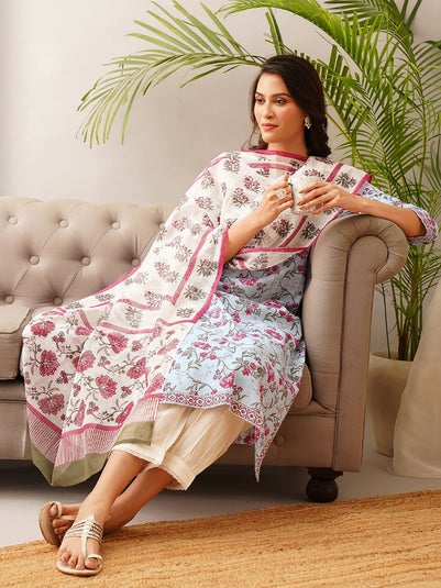 Women Multicolor Block Printed Kota Cotton Dupatta