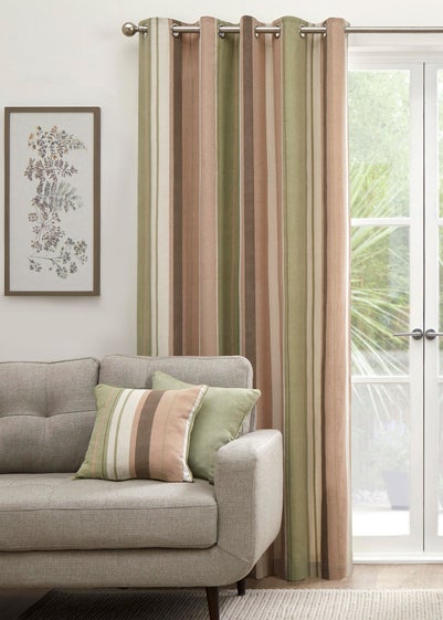 Fusion Whitworth Stripe Green Eyelet Curtains