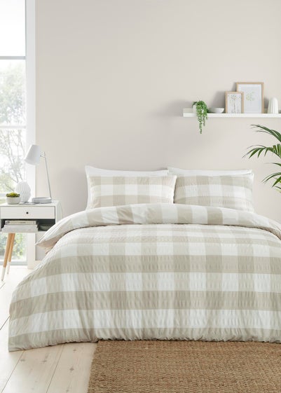 Fusion Seersucker Gingham Seersucker Natural Duvet Cover Set