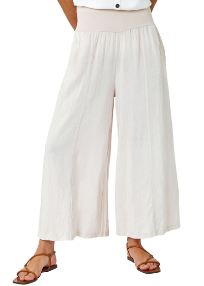 Roman Natural  Linen Blend Stretch Waist Culottes