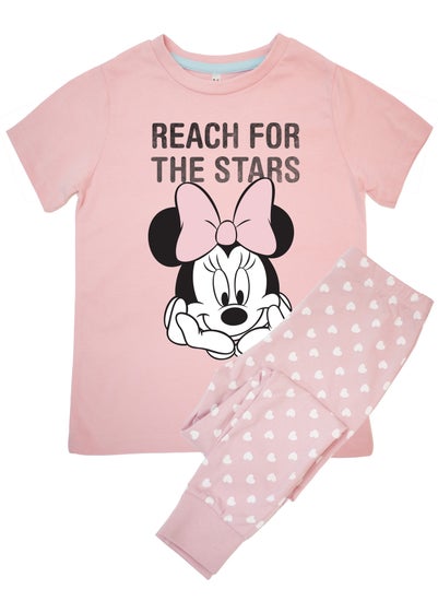 Disney Minnie Mouse Reach For The Stars Kids Baby Pink Hearts Pyjamas (3-8 Years)