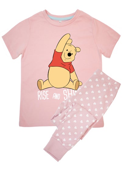 Disney Winnie The Pooh Rise And Shine Kids Baby Pink Hearts Pyjamas (3-8 Years)