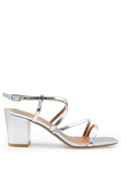 Where's That From Silver Sidra Wide Metallic Block Heel Sandals