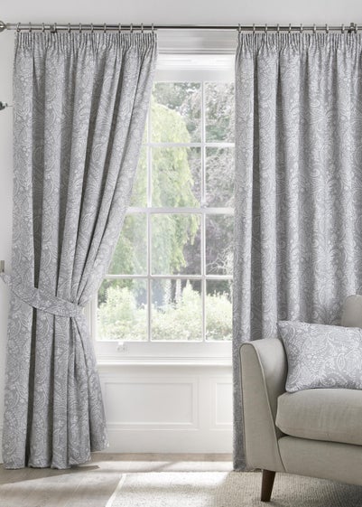 Dreams & Drapes Aveline Grey Pencil Pleat Curtains With Tie-Backs