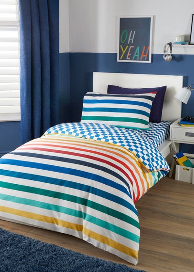 Bedlam Beckett Stripe White Duvet Cover Set