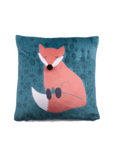 Fusion Foraging Fox Velvet Blue Filled Cushion (43cm x 43cm)