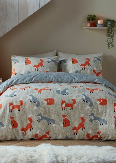 Fusion Foraging Fox Brushed Cotton Natural Duvet Cover Set