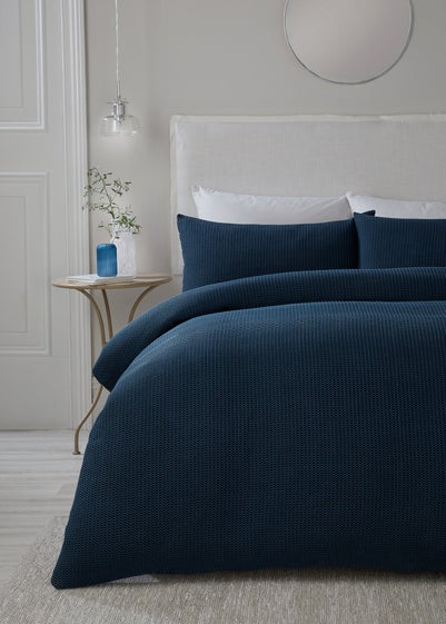 Serene Lindly Waffle Navy Duvet Cover Set