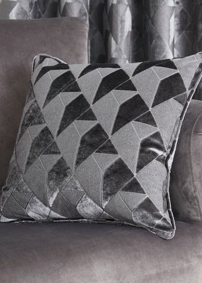 Appletree Boutique Quentin Velvet Grey Filled Cushion (43cm x 43cm)