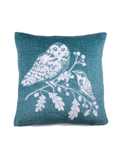 Dreams & Drapes Lodge Woodland Owls Soft Touch Blue Filled Cushion (43cm x 43cm)