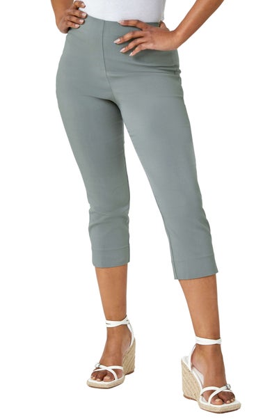 Roman Khaki Petite Cropped Stretch Trouser