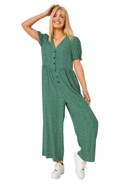 Dusk Forest Polka Dot Print Culotte Jumpsuit