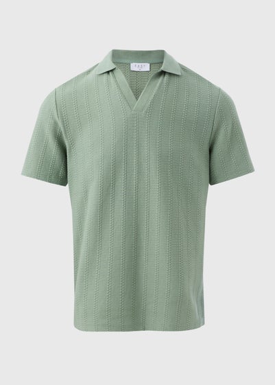 Sage Jacquard V-Neck Polo Top