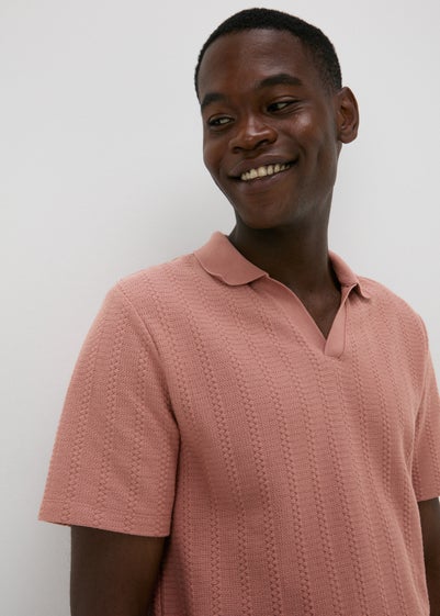 Pink Jacquard Open Neck Polo Top