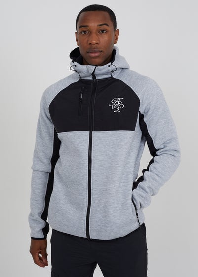 Brave Soul Light Grey Marathon Contrast Panel Zip Through Hoodie