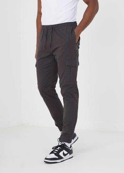 Brave Soul Dark Grey Fine Cotton Twill Cargo Trousers