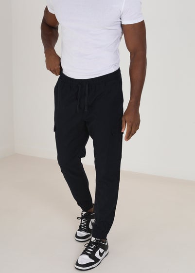 Brave Soul Navy Cotton Linen Blend Cargo Trousers