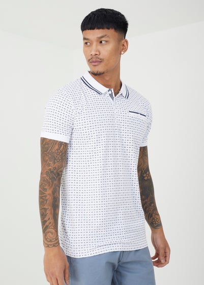 Brave Soul White Barnett Cotton Print Polo Shirt