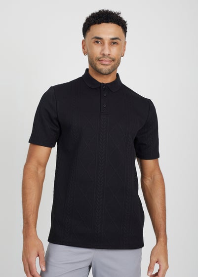 Brave Soul Black Jaquard Knit Polo Shirt